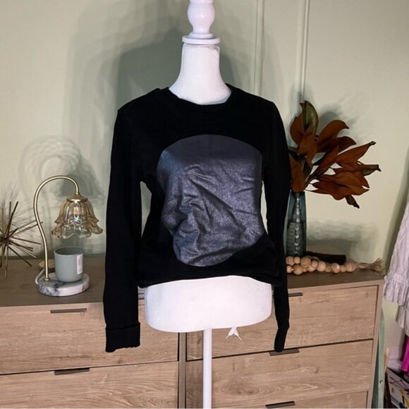 Vintage FOREVER21 Black & Metallic Silver Graphic Crewneck Sweater 100% Cotton S - Picture 4 of 16